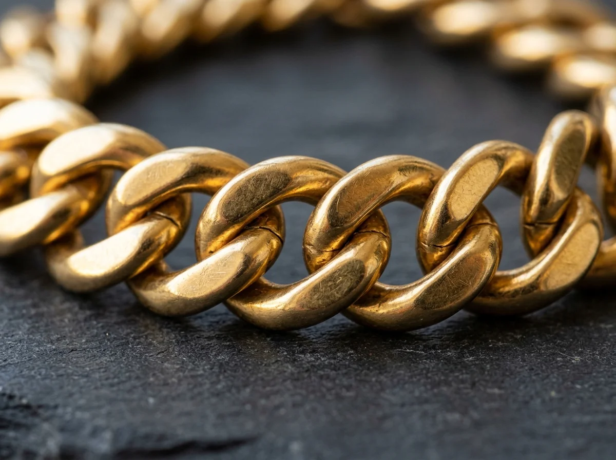 Heavy Gold Curb Chain Necklace Link Detail Heavy 18k Yellow Gold Curb Chain Necklace Macro