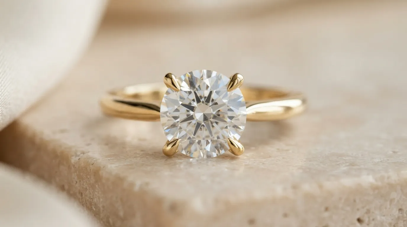 Extreme macro zoom shot of a gold ring showing the fine prongs and sparkling diamond settings