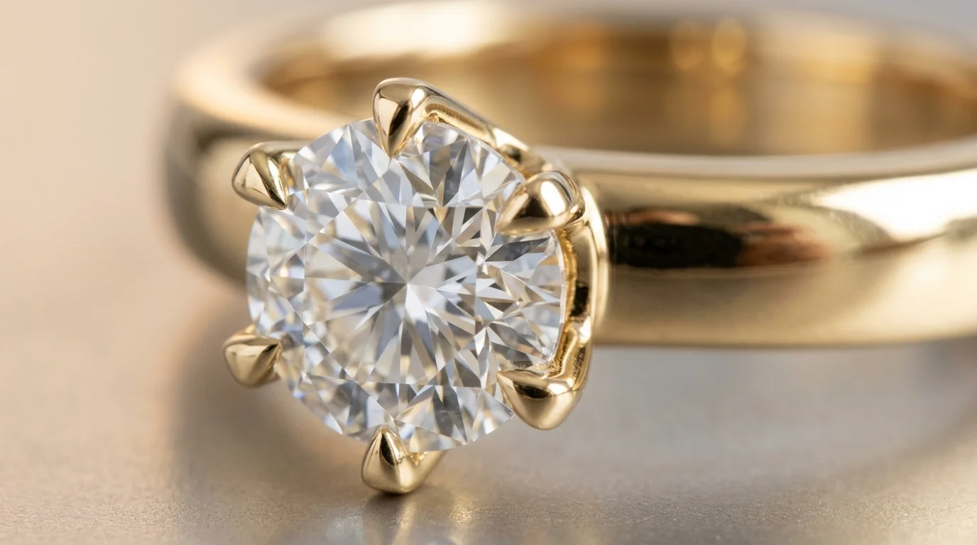 Extreme macro photo showing sharp prongs and flawless gemstone details