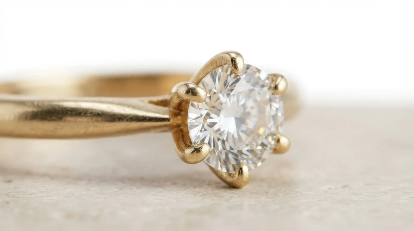 A gold diamond ring isolated perfectly on a mathematically pure white background