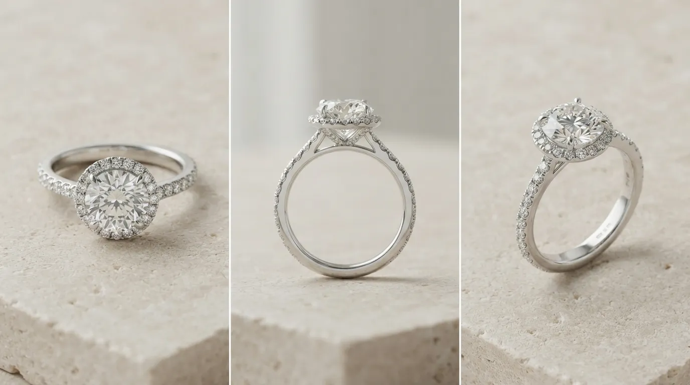 UGC photo showing a ring from top-down, side-profile, and 45-degree angle in clean light