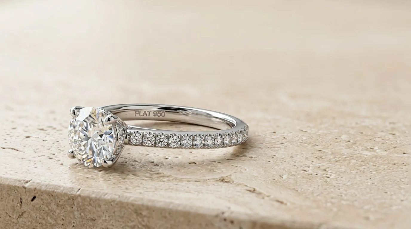 Extreme macro focus stacking photograph of a platinum diamond ring showing edge-to-edge sharpness