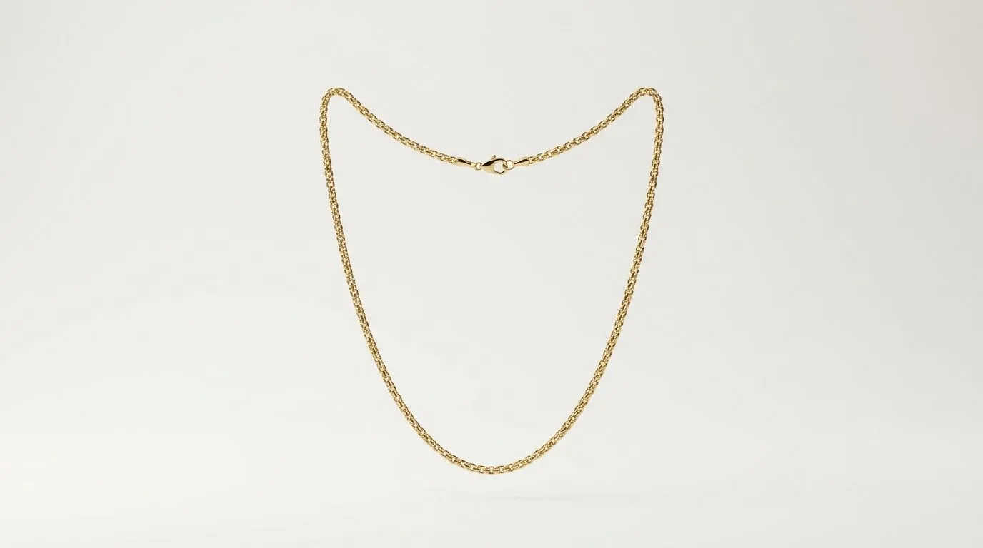 Ghost mannequin floating gold chain necklace display with natural drape and soft shadow