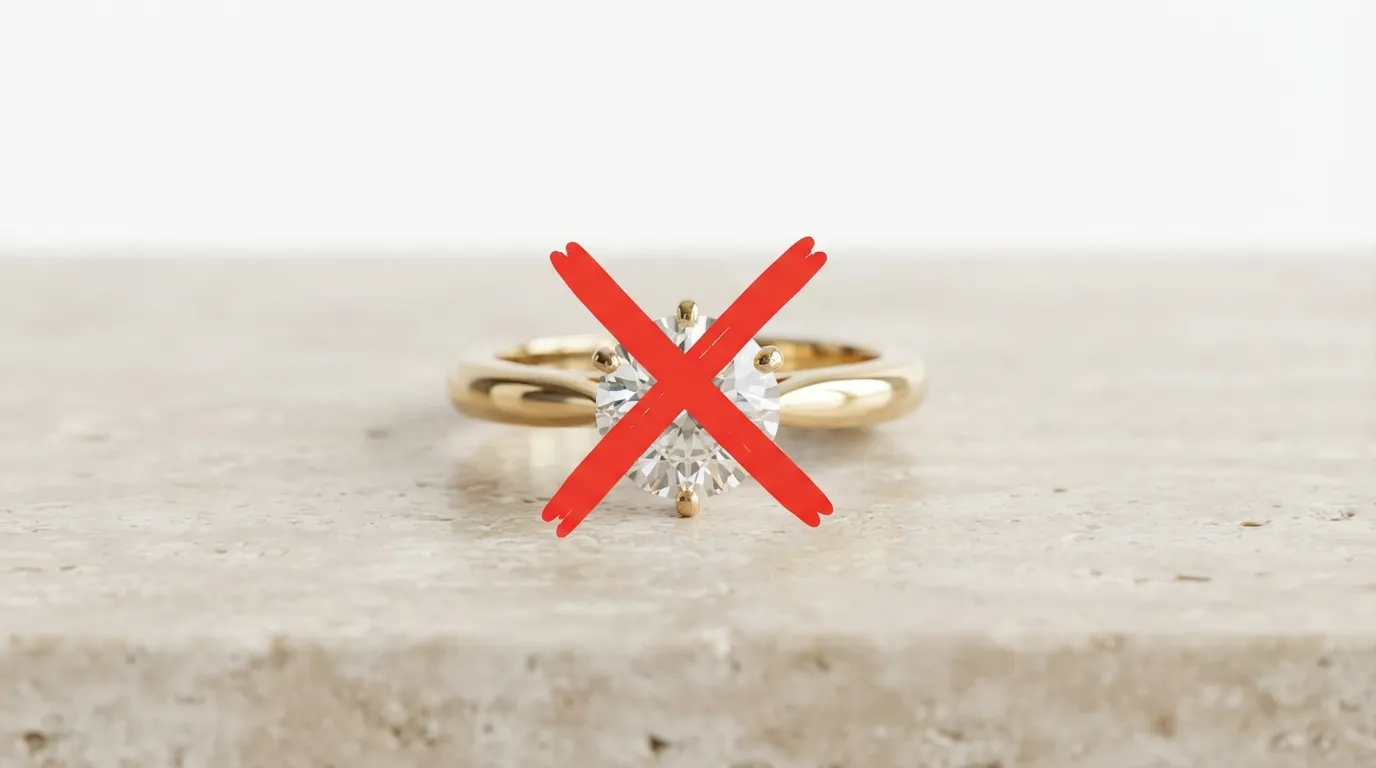 Gold ring image with a bold red 'X' mark showing text overlay to avoid