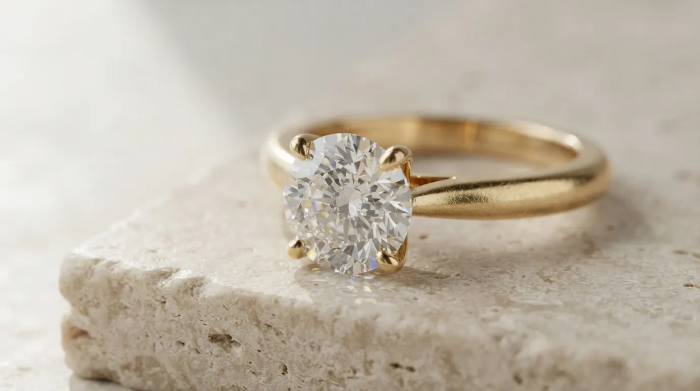 Macro lens photo showing sharp diamond facets and metal textures
