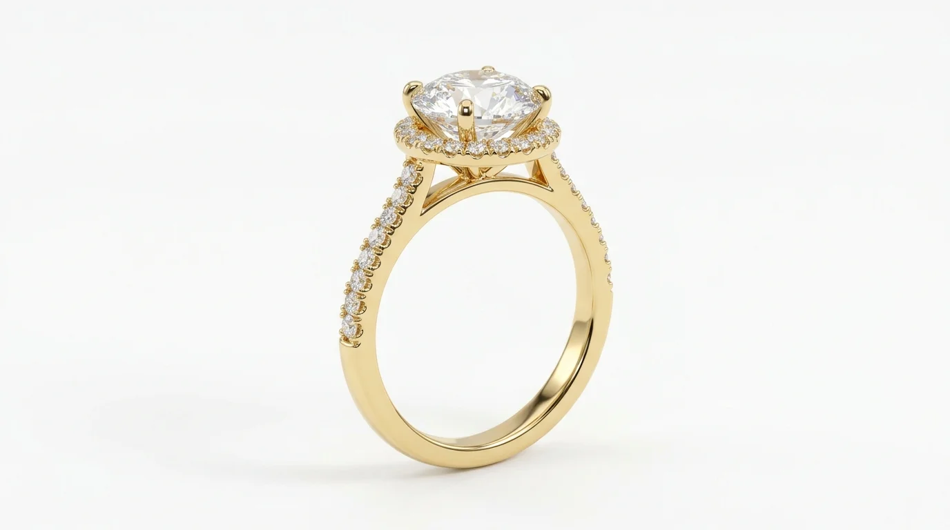 Gold diamond ring perfectly isolated on pure white RGB 255 background
