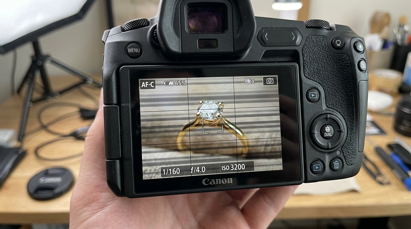 Camera screen displaying horizontal dark grey banding on a ring due to LED flicker