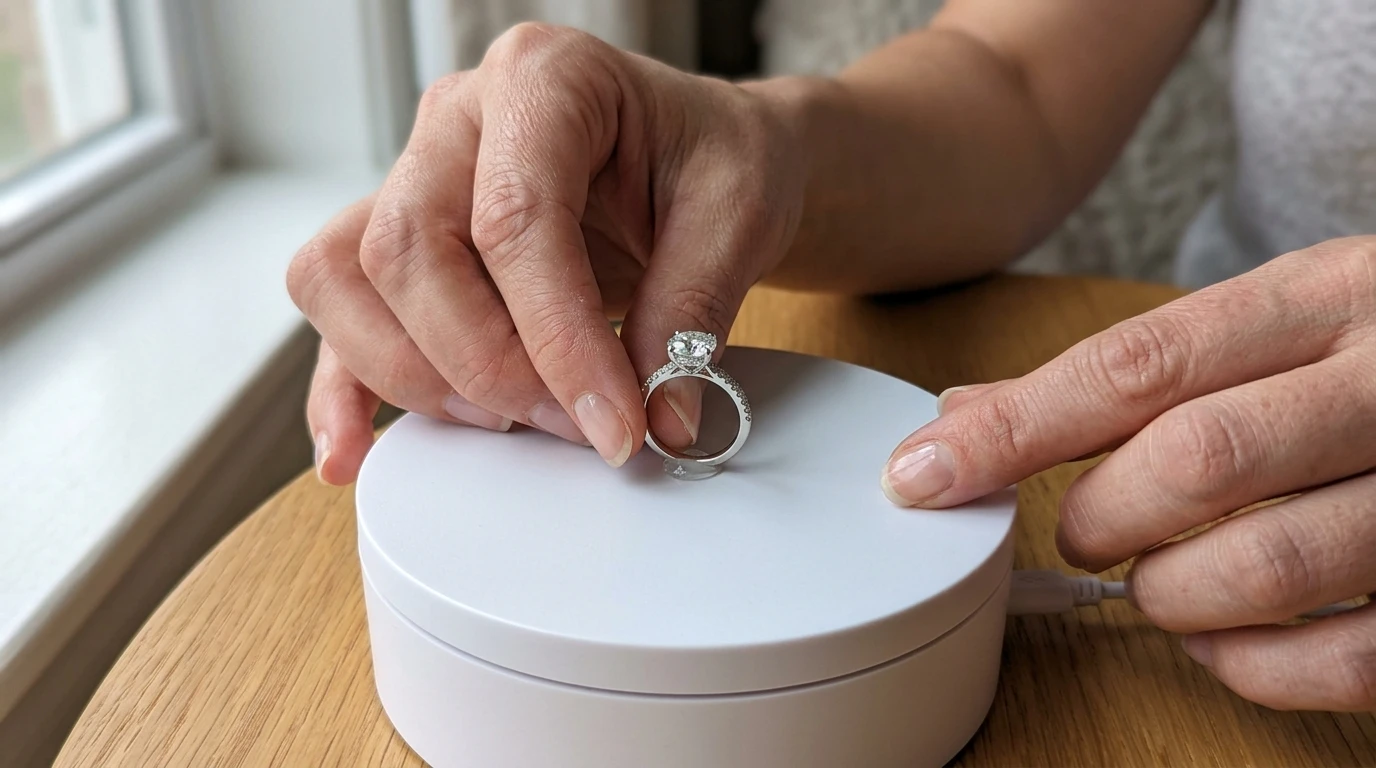 Centering a diamond ring on a motorized turntable