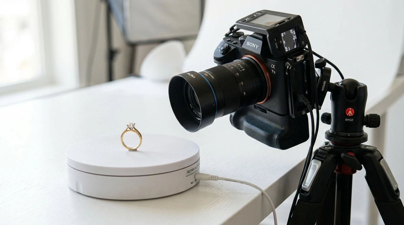 Macro camera setup for 360 jewelry video capture
