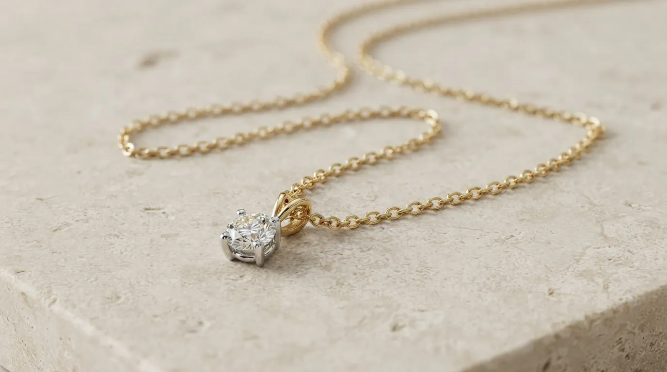 Detailed photo of a gold chain necklace with blurred links and flat metal textures