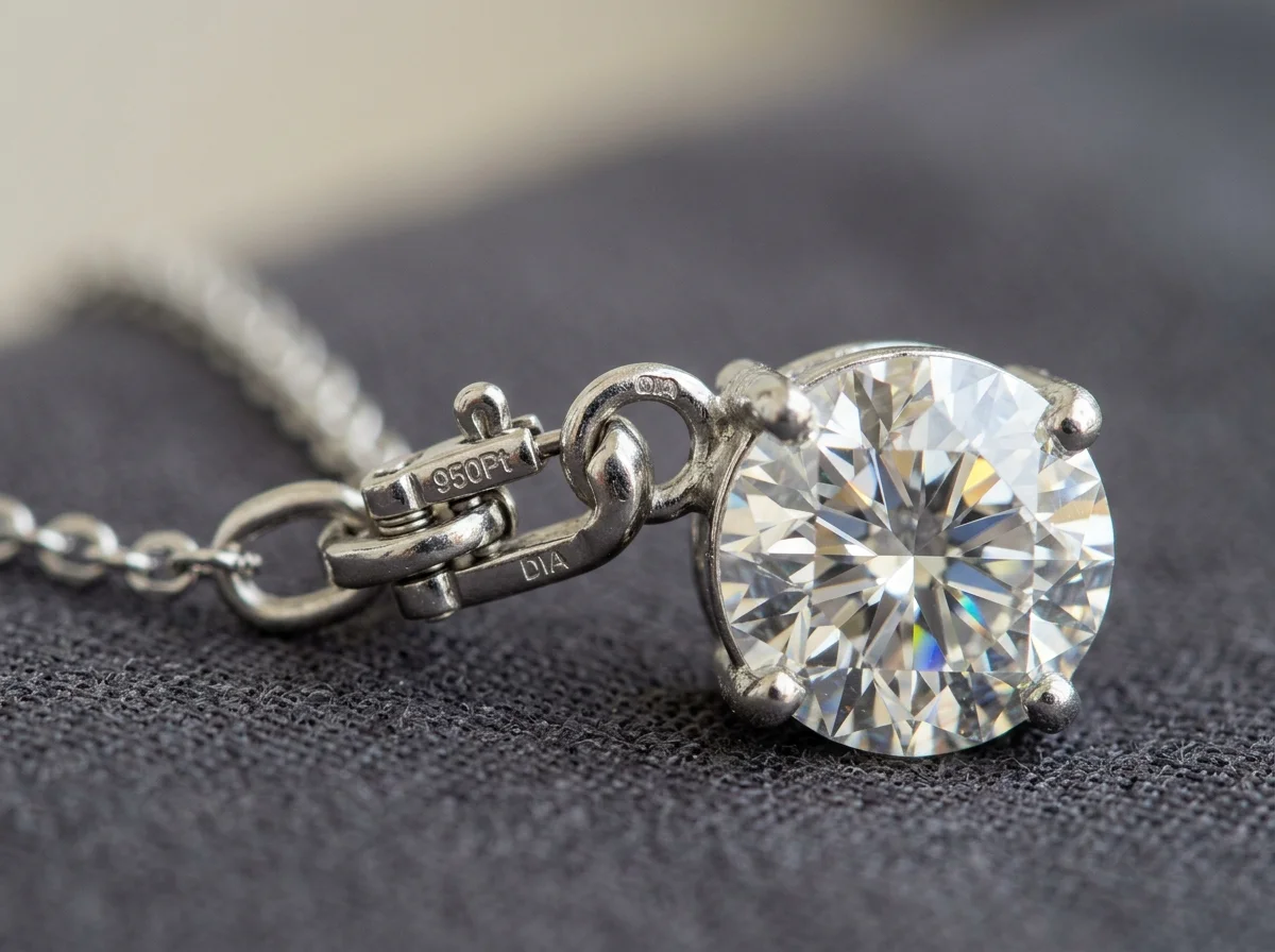 Diamond Solitaire Pendant Clasp Macro Diamond Solitaire Pendant Clasp Macro Facets Detail