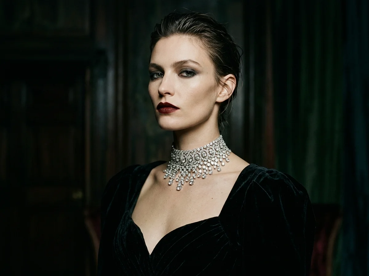 Emerald Chandelier Earrings Editorial Emerald Chandelier Earrings Dramatic Model Portrait