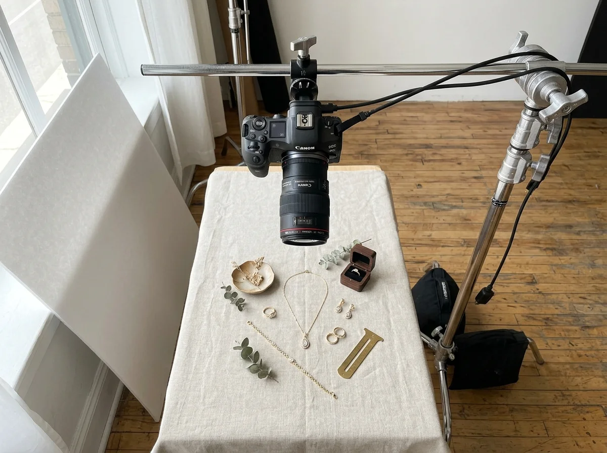 Flat-Lay Overhead Camera C-Stand Setup