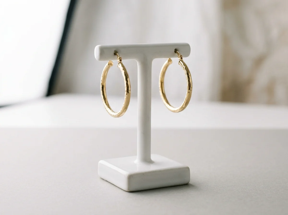 Gold Hoop Earrings Ceramic T-Bar Stand Setup