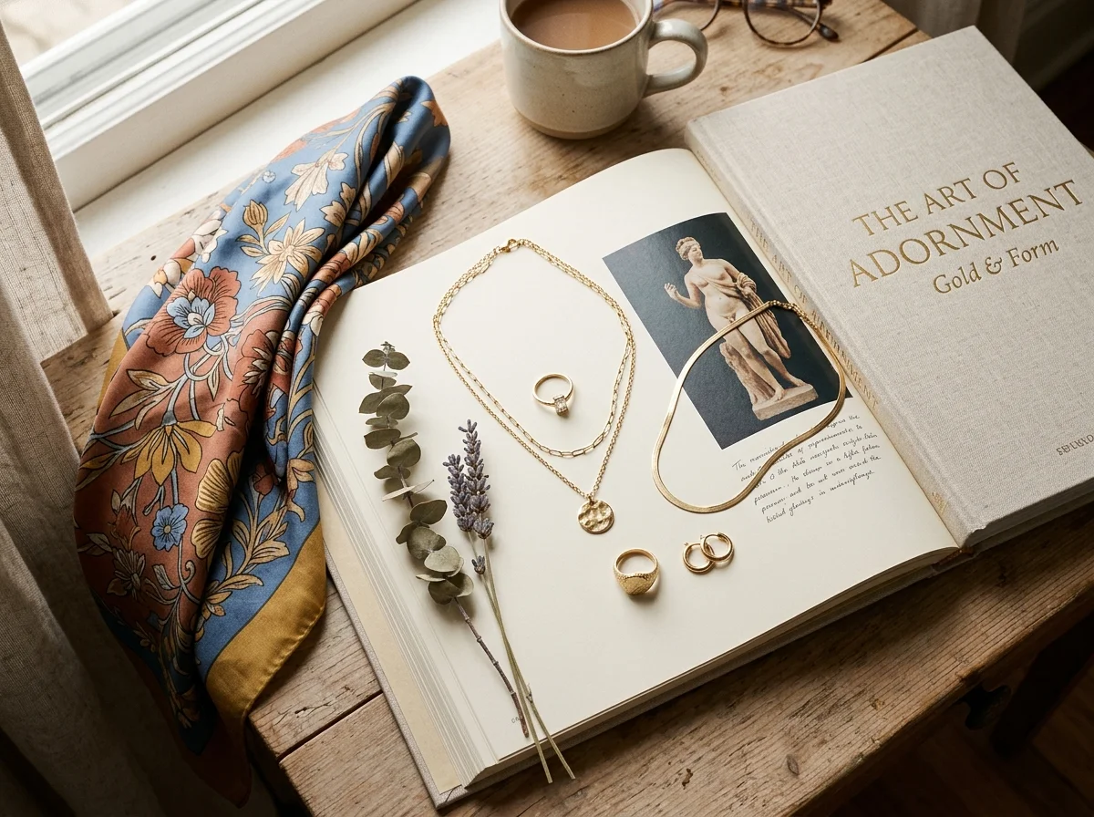 Layered Gold Necklaces Model Outdoor Cafe Portrait