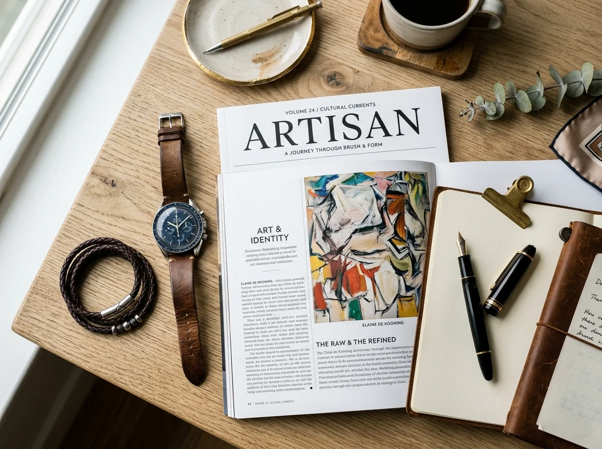 Luxury Watch Leather Bracelet Art Magazine Editorial Flat-Lay