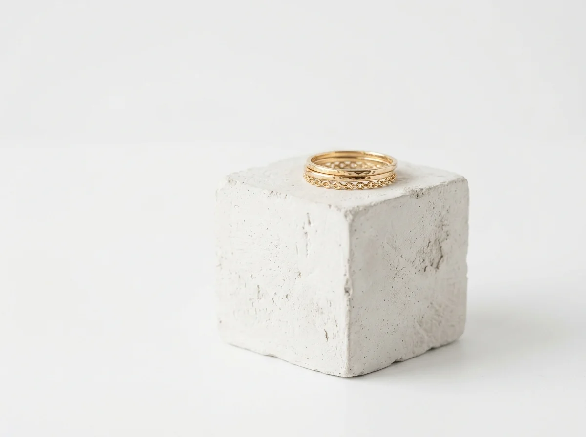 Minimalist Gold Chain Bracelet Raw Concrete Block