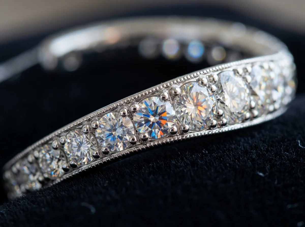 Pave Diamond Eternity Band Micro-Facets Macro Detail