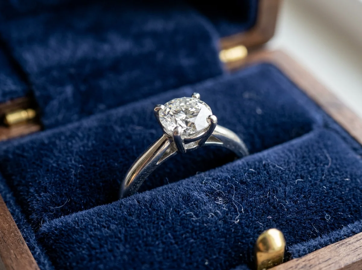 Platinum Solitaire Diamond Ring in Velvet Ring Box